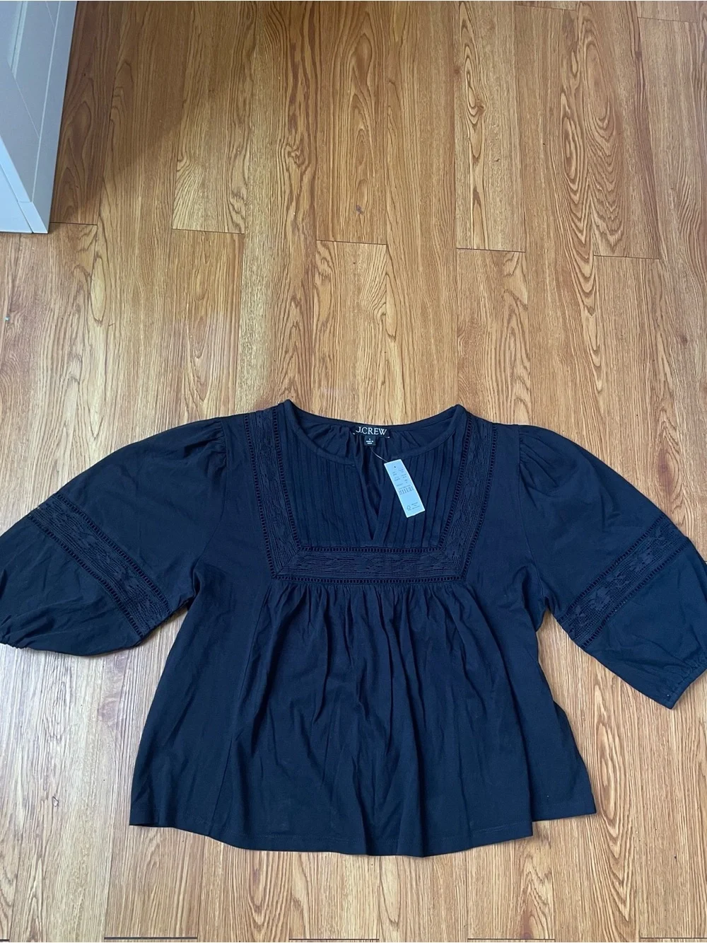 J. Crew Lace-trim puff-sleeve shirt in broken-in jersey